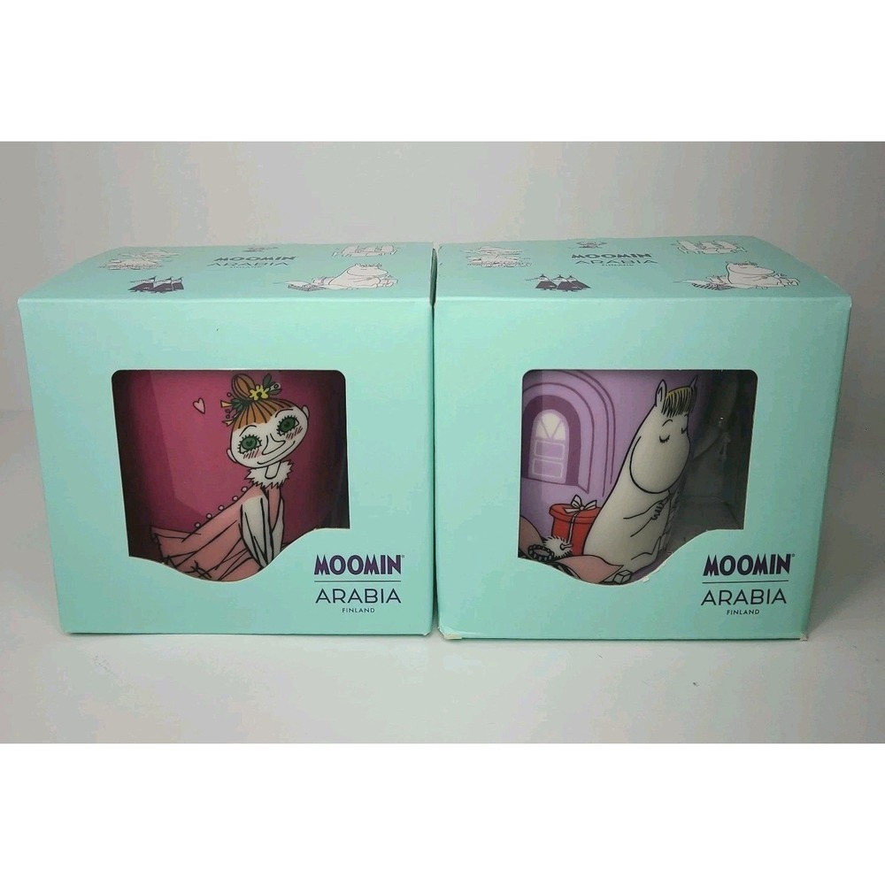 New Moomin Arabia Finland Mug Set Little My & Snorkmaiden Pink Purple With Boxes - Picture 3 of 7